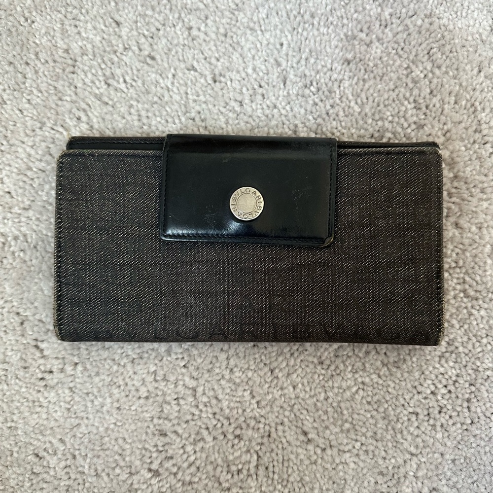 Bvlgari Bulgari logo authentic vintage long logomania in gray denim wallet - Picture 7 of 15